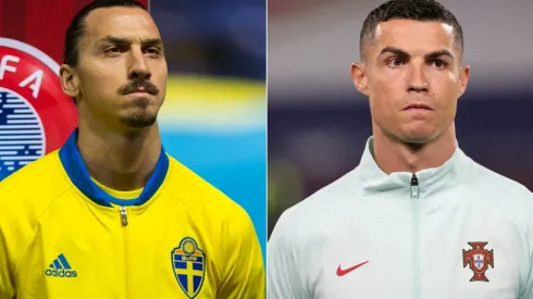 Zlatan Ibrahimovic of Sweden (left) and Cristiano Ronaldo of Portugal (right).