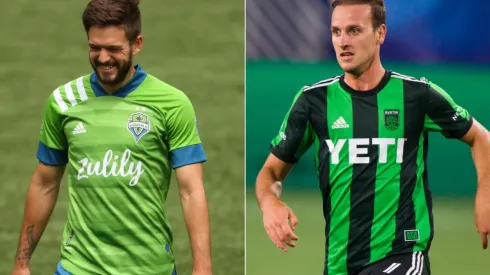 Kelyn Rowe of Seattle Sounders (left) and Tomas Pochettino of Austin FC (right). (Getty)