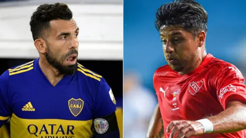 Carlos Tevez of Boca Juniors (left) and Sebastian Palacios of Independiente (right). (Getty)