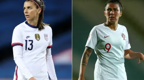 Alex Morgan of the United States (left) and Ana Borges of Portugal (right). (Getty)