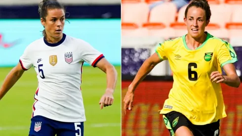 Kelley O'Hara of the United States (left) and Havana Solaun of Jamaica (right). (Getty)