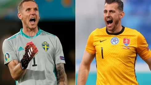 Robin Olsen of Sweden (left) and Martin Dubravka of Slovakia (right). (Getty)