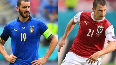 Leonardo Bonucci of Italy (left) and Stefan Lainer of Austria (right). (Getty)