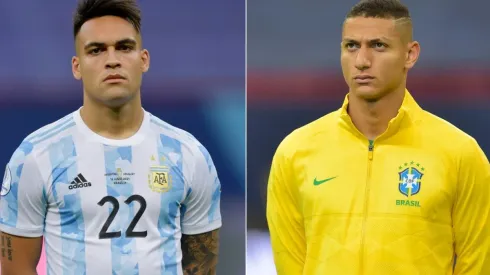 Lautaro Martinez of Argentina (left) and Richarlison of Brazil (Getty).
