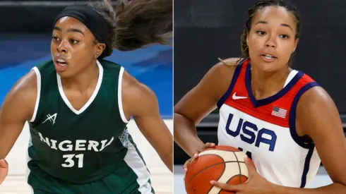Erika Ogwumike of Nigeria (left) and Napheesa Collier of the United States (Getty).