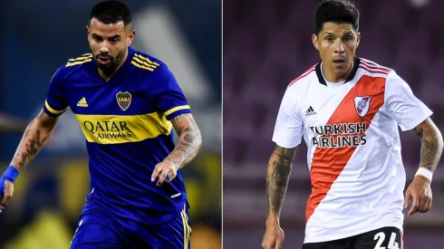 Edwin Cardona of Boca Juniors (left) and Enzo Perez of River Plate. (Getty)