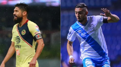 Oribe Peralta of Club America (left), and Javier Salas of Puebla (right). (Getty)