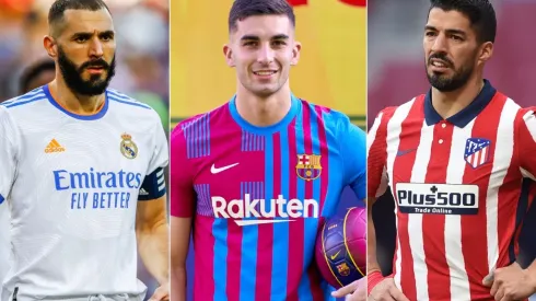 Karim Benzema of Real Madrid (left), Ferran Torres of Barcelona (center), and Luis Suarez of Atletico Madrid (right)