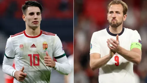 Dominik Szoboszlai of Hungary (left) and Harry Kane of England (right). (Getty)