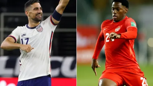 Sebastian Lletget of the United States (left) and Jonathan David of Canada (right). (Getty)