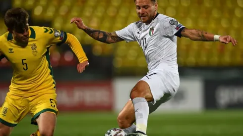 Ciro Immobile of Italy in action during the FIFA World Cup 2022 Qatar qualifying match between Lithuania and Italy on March 31, 2021 in Vilnius, Lithuania. (Getty)