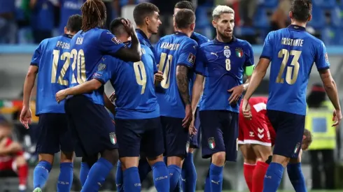 Italy national team players celebrate after scoring. (Getty)