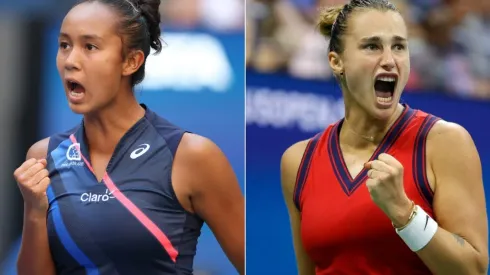 Leylah Fernandez of Canada (left) and Aryna Sabalenka of Belarus (right). (Getty)