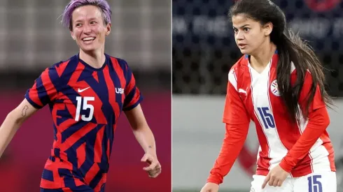 Megan Rapinoe of the USA (left) and Dahiana Bogarin of Paraguay (right). (Getty)