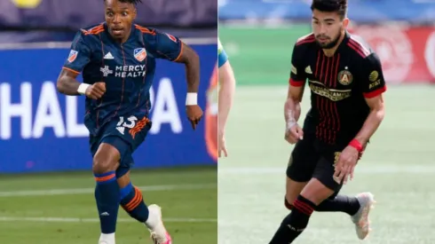 Joseph-claude Gyau of FC Cincinnati (left) and Marcelino Moreno of Atlanta United (right) (Getty)