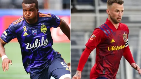 Nouhou of Seattle Sounders (left) and Albert Rusnak of Real Salt Lake (right)