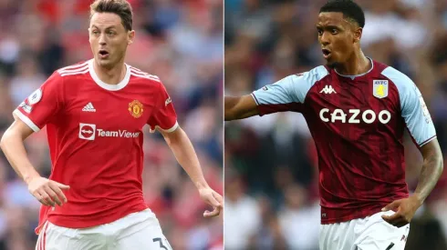 Nemanja Matic of Manchester United and Ezri Konza of Aston Villa