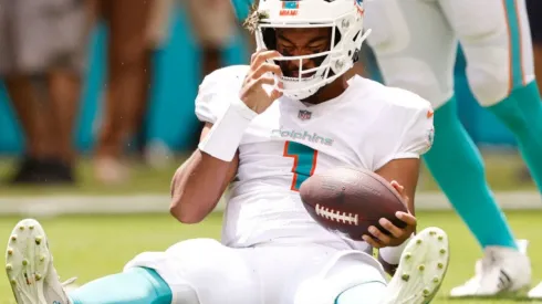Tua Tagovailoa moments before leaving the field.