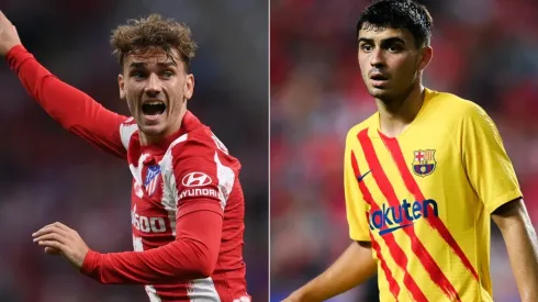 Antoine Griezmann of Atletico Madrid (left) and Pedri of Barcelona (irght)