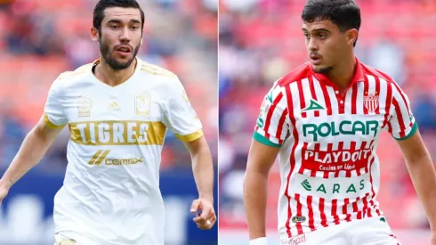 Juan Vigon of Tigres UANL (left) and Agustin Oliveros of Necaxa (right)