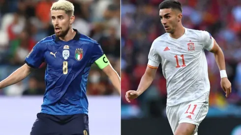 Jorginho of Italy (left) and Ferran Torres of Spain