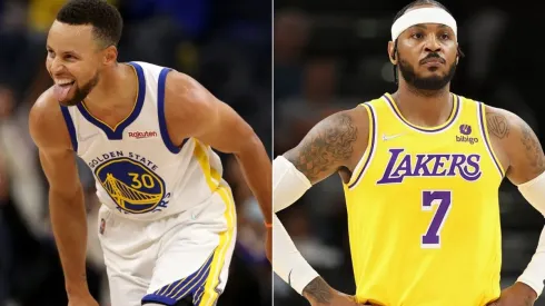 Stephen Curry of the Golden State Warriors (left) and Carmelo Anthony of the Los Angeles Lakers (right)