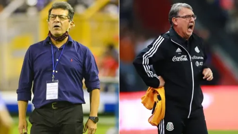 Hugo Perez, coach of El Salvador (left) and Tata Martino, coach of Mexico