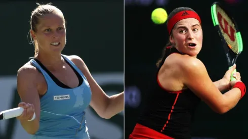 Shelby Rogers of the USA (left) and Jelena Ostapenko of Latvia