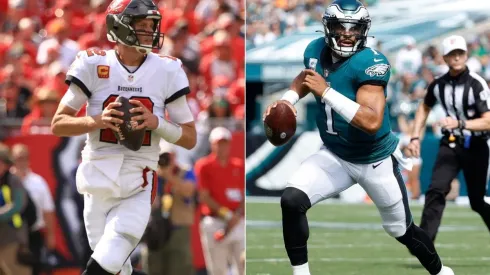 Tom Brady (left) & Jalen Hurts.