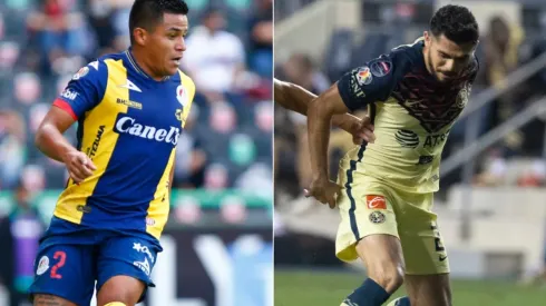 Juan Castro of Atletico San Luis (left) and Henry Martin of Club America