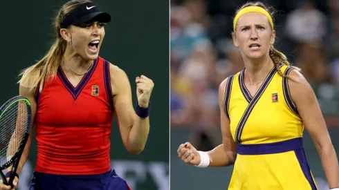 Paula Badosa of Spain (left) and Victoria Azarenka