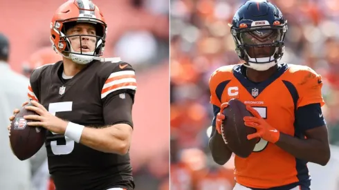 Case Keenum of the Cleveland Browns (left) and Teddy Bridgewater of the Denver Broncos.