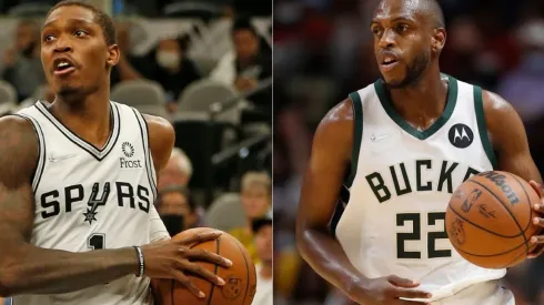 Lonnie Walker of the Spurs (left) and Khris Middleton of the Bucks