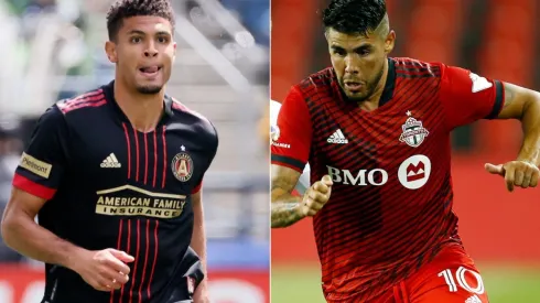 Miles Robinson of Atlanta United (left) and Alejandro Pozuelo of Toronto FC (right)
