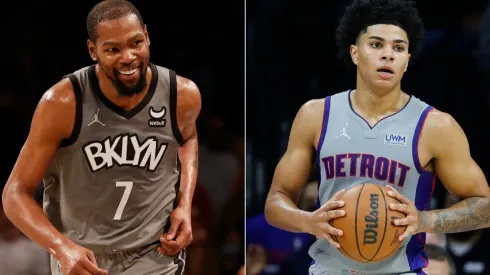 Kevin Durant of the Brooklyn Nets (left) and Killian Hayes of the Detroit Pistons (right)