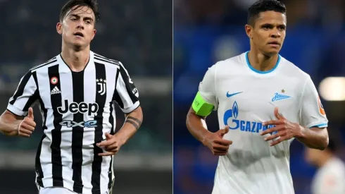 Dybala of Juventus (left) and Douglas Santos of Zenit St Petersburg