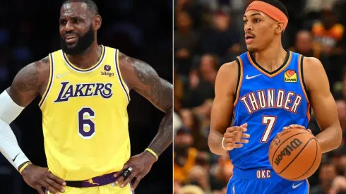 LeBron James of the Los Angeles Lakers (left) and Darius Bazley of the Oklahoma City Thunder (right)
