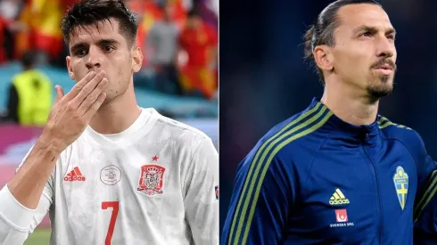 Alvaro Morata of Spain (left) and Zlatan Ibrahimovic of Sweden (right)