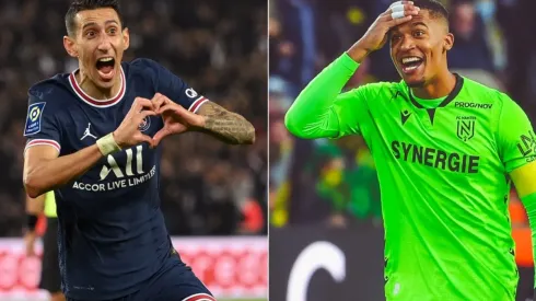 Angel Di Maria of PSG (left) and Alban Lafont of Nantes (right)