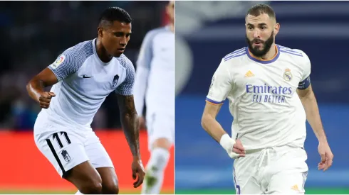 Darwin Machis of Granada (left) and Karim Benzema of Real Madrid (right)