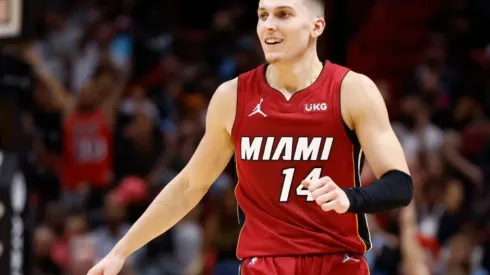 Tyler Herro of the Miami Heat at the game vs Milwaukee Bucks