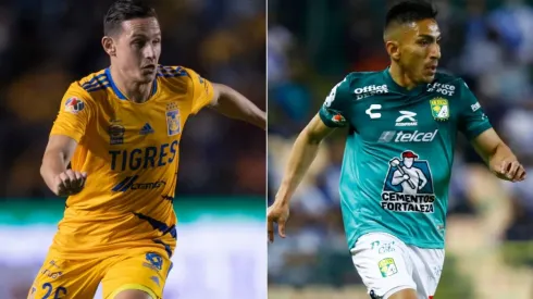 Florian Thauvin of Tigres UANL (left) and Angel Mena of Club Leon