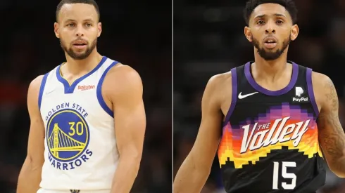 Stephen Curry of the Golden State Warriors (left) and Cameron Payne of the Phoenix Suns (right)