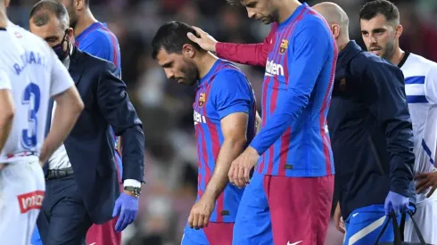 Sergio Aguero of Barcelona looks dejected as he leaves the pitch