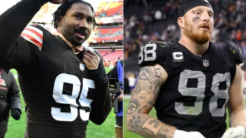 Myles Garrett of the Cleveland Browns (left) and Maxx Crosby of the Las Vegas Raiders (right)