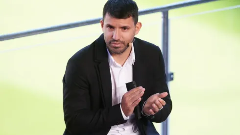 Sergio Aguero of Barcelona applauds during a press conference to announce his retirement