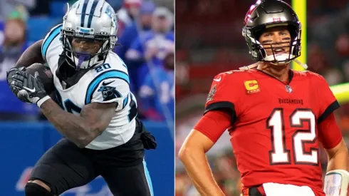 Ameer Abdullah of the Carolina Panthers (left) and Tom Brady of the Tampa Bay Buccaneers (right)