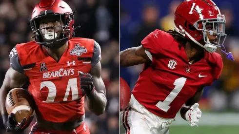 Cincinnati Bearcats running back Jerome Ford (left) and Jameson Williams of the Alabama Crimson Tide (right)