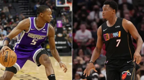 De'Aaron Fox (left) of Kings and Kyle Lowry (right) of Heat