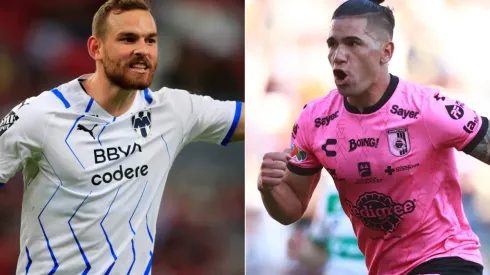 Vincent Janssen of Monterrey (left) and Jonathan Dos Santos of Queretaro (right)